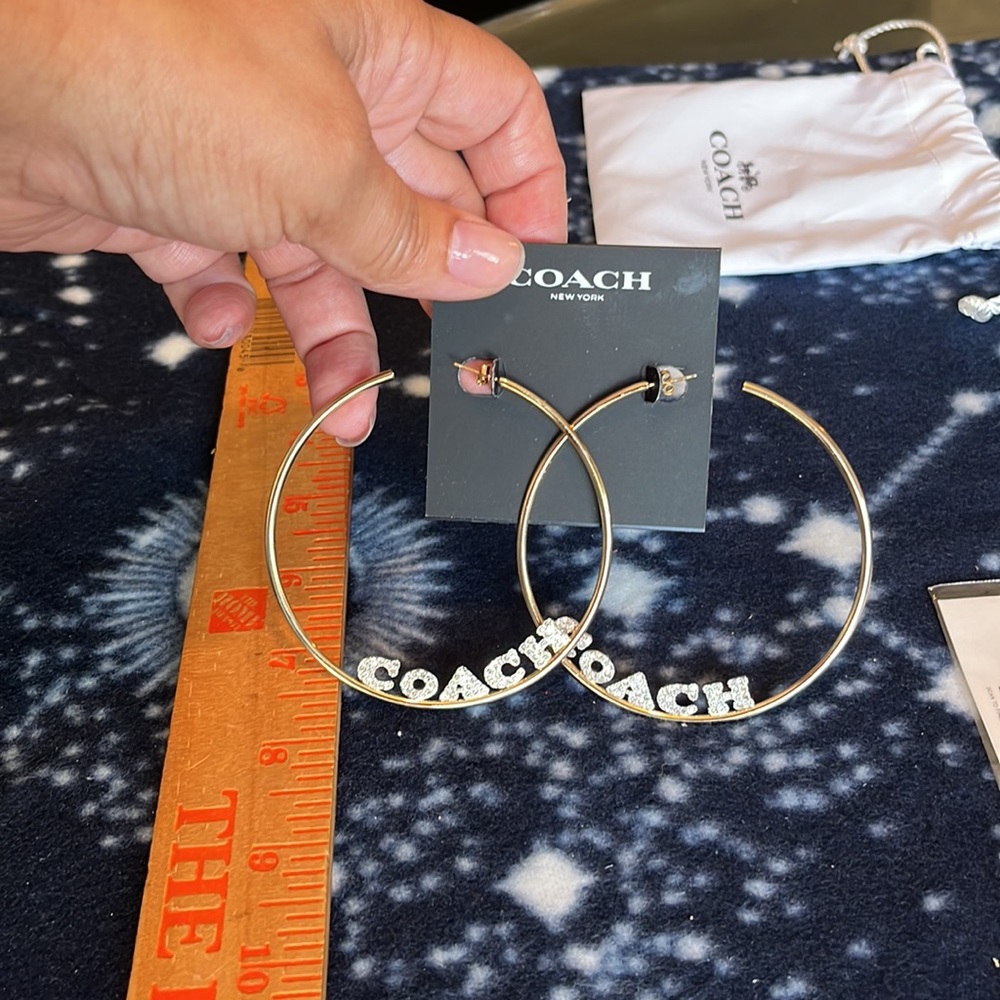 COACH Pave’ Crystal Large Gold Hoop Earring, NWT - Picture 7 of 7